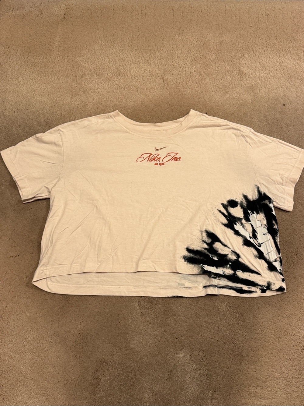 Nike Women's Abstract Tie-Dye Cropped Short Sleeve Tee